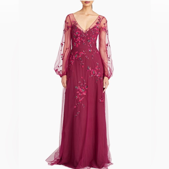 Theia Adora Embroidered Tulle Gown, Color: Fig, Size:14 - Picture 7 of 9